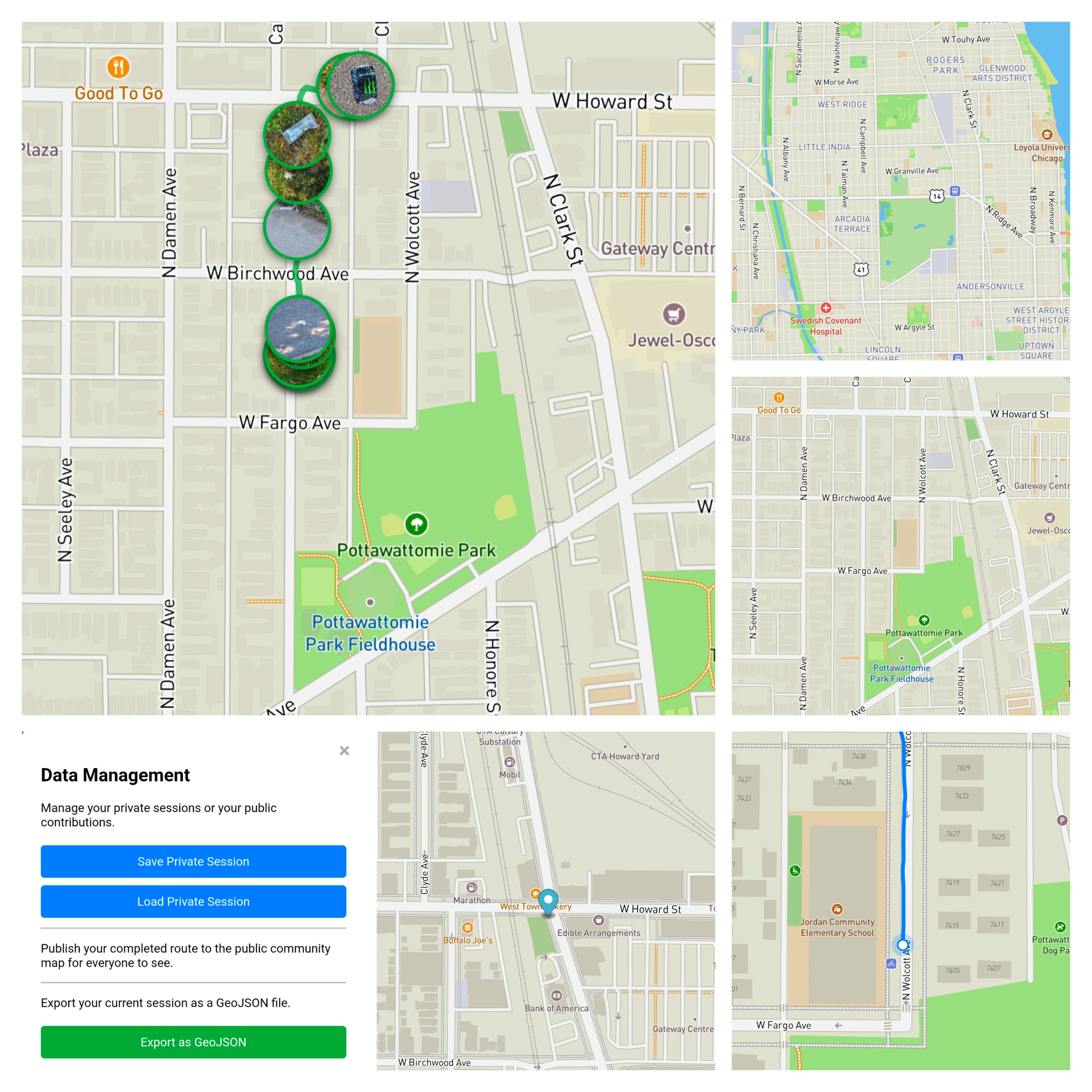 A photo collage of community cleanups showing collected trash and volunteers.